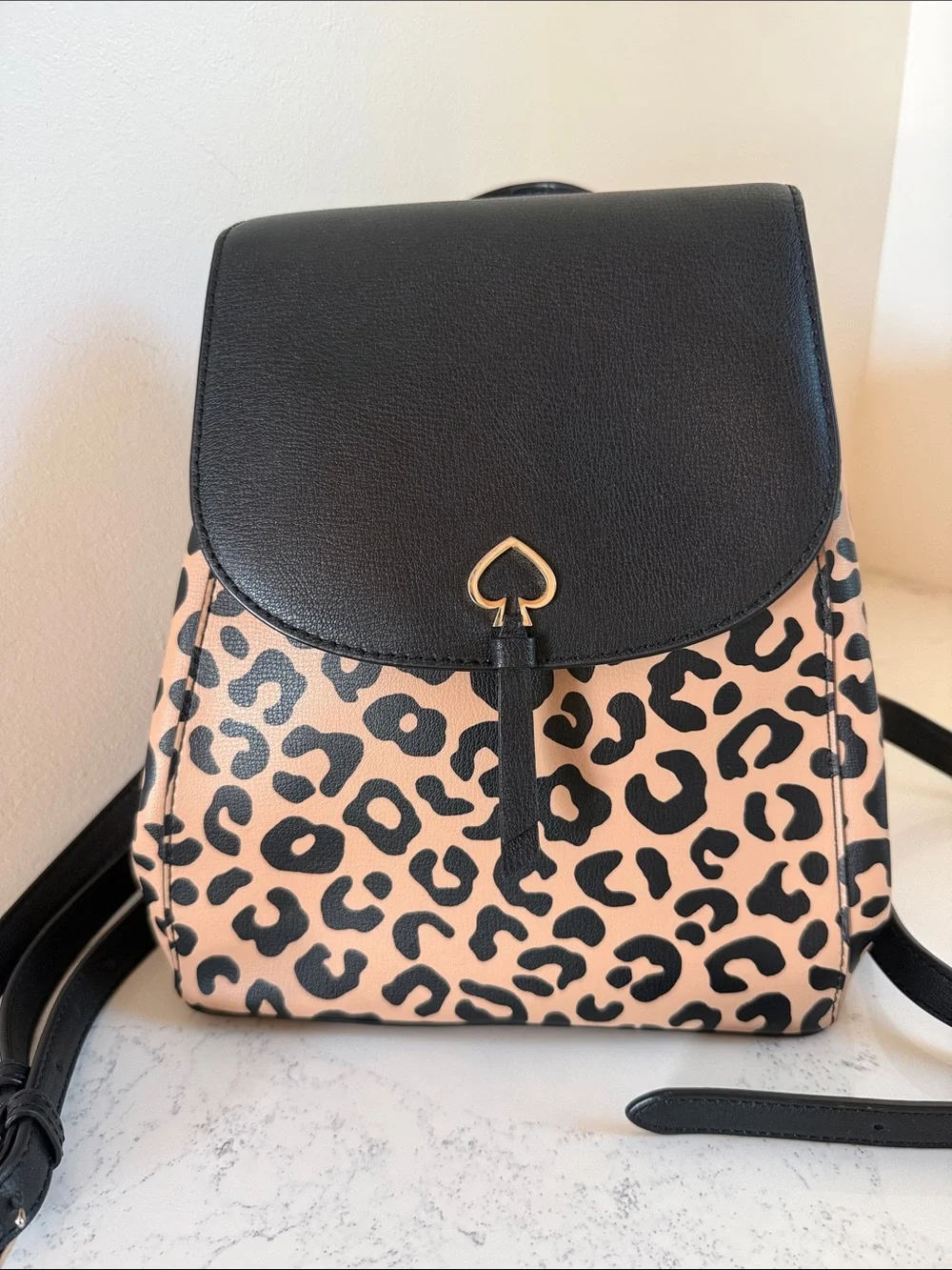 Kate Spade Adel Backpack in Black / Tan Cheetah Leopard Print